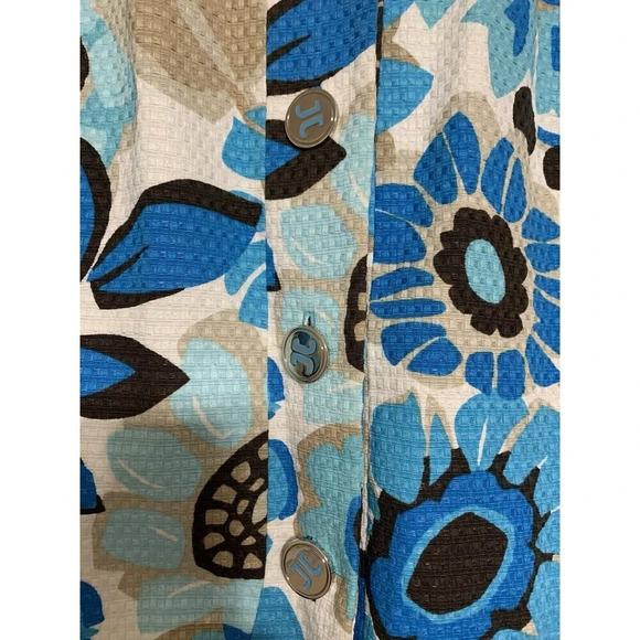 Josephine Artsy Wearable Art Big Buttons Turquoise Floral Print Blazer Jacket 16 - Picture 3 of 7